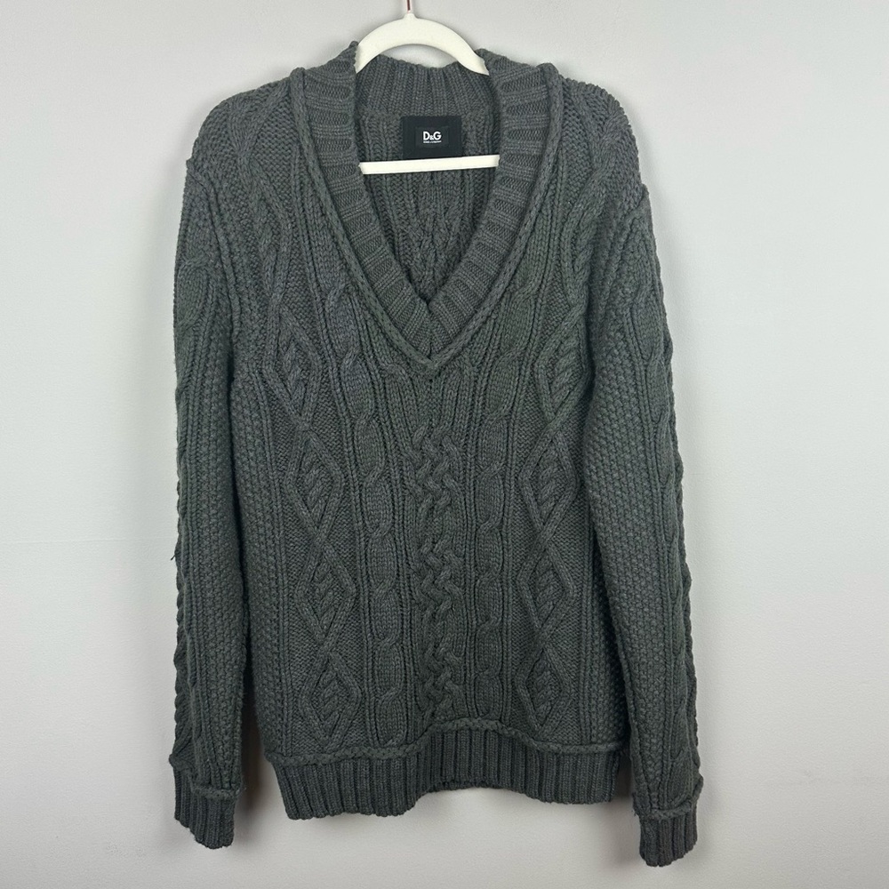 Dolce & Gabbana Cable Knit Heavy Gray Wool Sweater Size 54